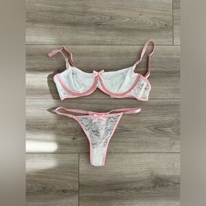 Pink and White Lace Lingerie Set